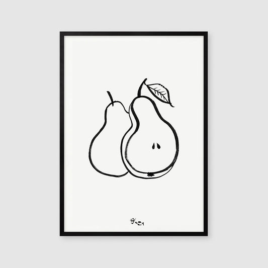 Pear Digital Download Print, Kitchen Wall Art, Fruit Decor, Minimalistic Pears Drawing, Black And White Kitchen Art, Vitamins Print, Bio