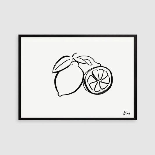 Lemon Print, Fruit Kitchen Art, Minimalist Lemon Illustration, Fruit Market Print, Digital Download, Citrus Printable, Botanical Print