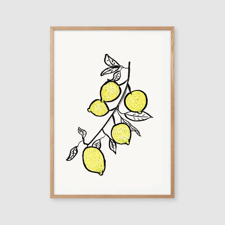 Lemon Branch Print, Instant Download, Kitchen Decor, Yellow Poster, Citrus Printable, Fruit Food Decor, Drawing from Original Artist