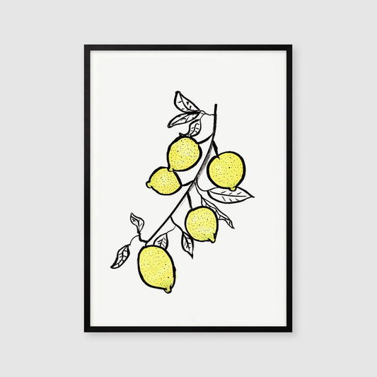 Lemon Branch Print, Instant Download, Kitchen Decor, Yellow Poster, Citrus Printable, Fruit Food Decor, Drawing from Original Artist