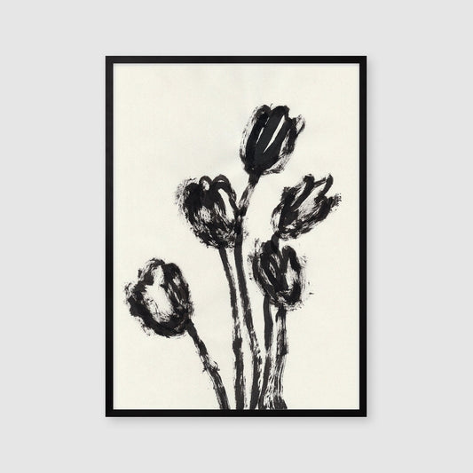 Tulip Print, Black Flower Melancholy, Digital Download, Gift for Her, Spring Wall Art, Ink Botanical Drawing, Tulip Gifts, Modern Art Decor