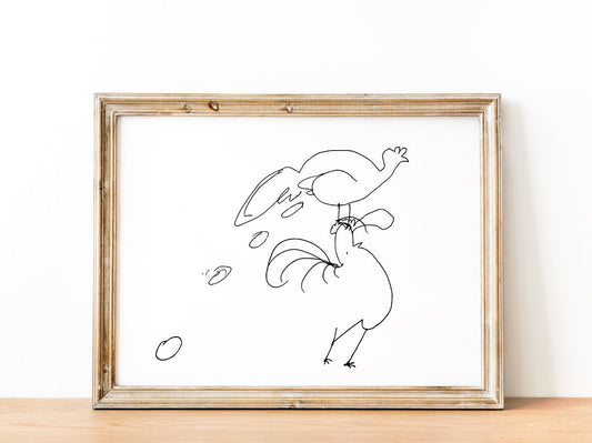 Funny Chickens Print, Whimsical Wall Art, Digital Download, Farmhouse Decor, Minimalist Humorous Illustration, Easter Egg Poster, Rustic Art