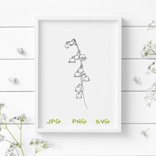 Lily of the Valley Art Print, Spring PNG Flower, Digital Download, Botanical Png, Minimalist Art, Floral Market Wall Art, May Birth Flower