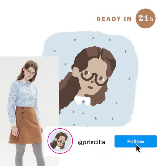 Cartoon Profile Doodle Portrait ~ Gift for Her