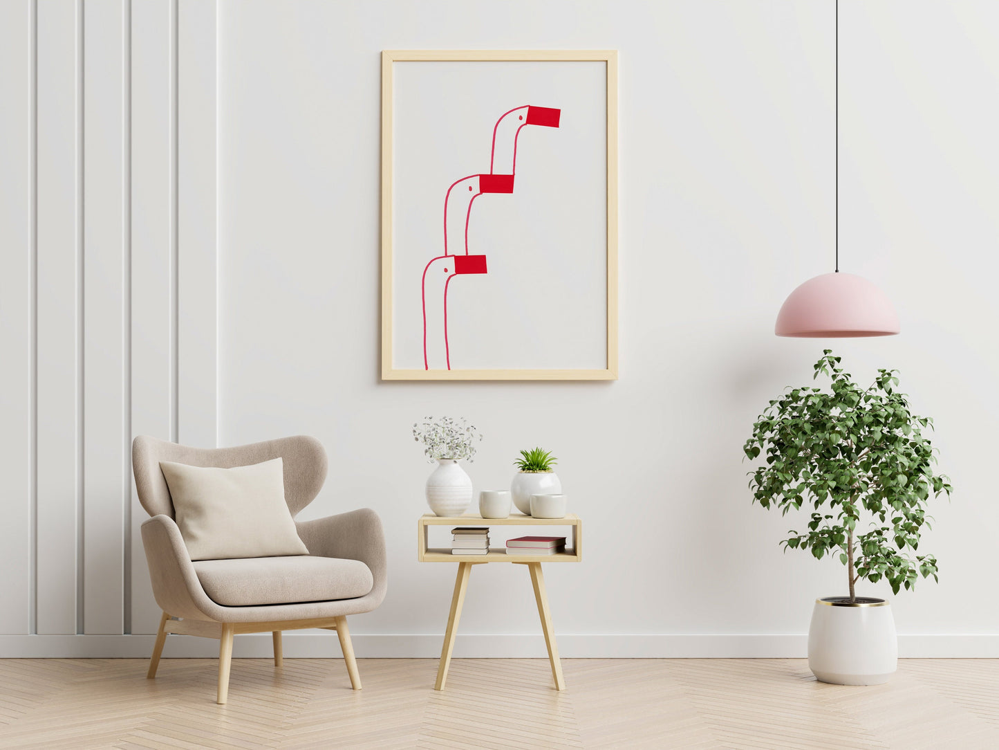 Whimsical Goose Wall Art, Kids Room Decor, Baby Shower Goose, Bathroom Decorations, Red Printable, Instant Download, Gooses Illustration