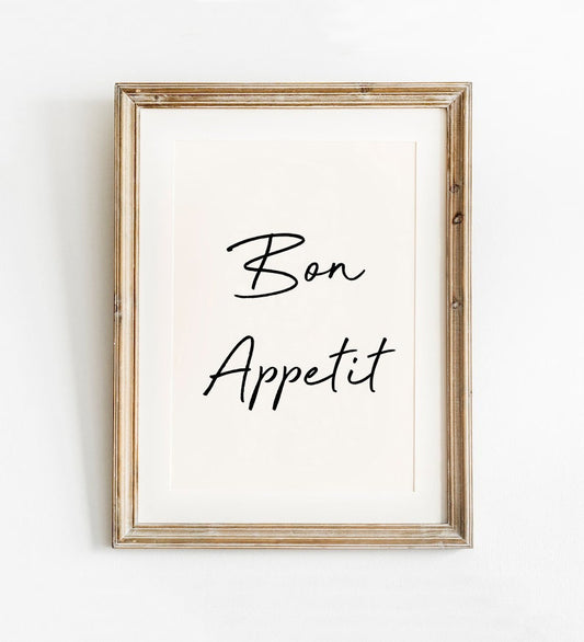 Bon Appetit Print, Kitchen Wall Decor, Digital Download, Dining Room Print, French Kitchen Printable, Simple and Minimalist Print