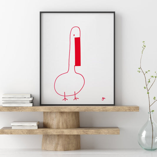 Boy Room Decor, Goose Print, Funny Bird Lover Gift, Easter Gift, Spring Decor, Bathroom Wall Art, Red Decorations, Digital Download