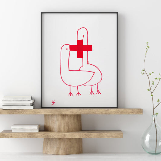 Goose Rustic Decor, Modern Wall Art, Red Decorations, Nursery Goose Illustration, Instant Download, Countryside Print, Farmhouse Printable