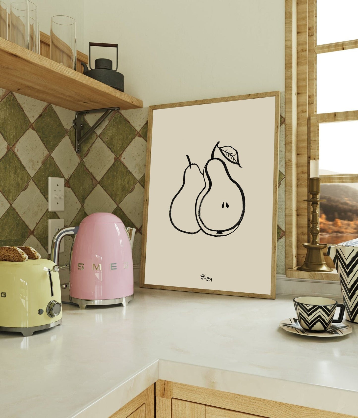 Pear Digital Download Print, Kitchen Wall Art, Fruit Decor, Minimalistic Pears Drawing, Black And White Kitchen Art, Vitamins Print, Bio