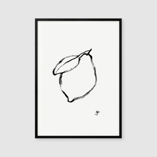 Minimalist Lemon Print, Black and White Dinner Room Wall Art, Still Life Drawing, Fruit Decor, French Kitchen Art, Citrus Digital Download