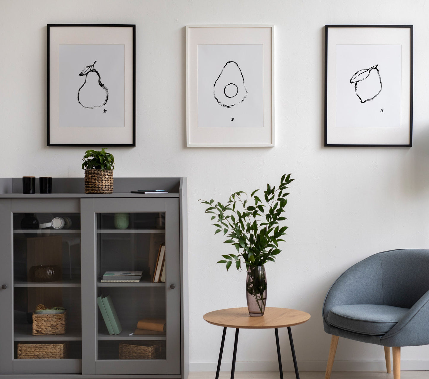 Bundle Kitchen Wall Art, Set of 4 Fruit Print, Pear Apple Lemon & Avocado, Digital Download, Fruit Market Print, Minimalist Kitchen Decor