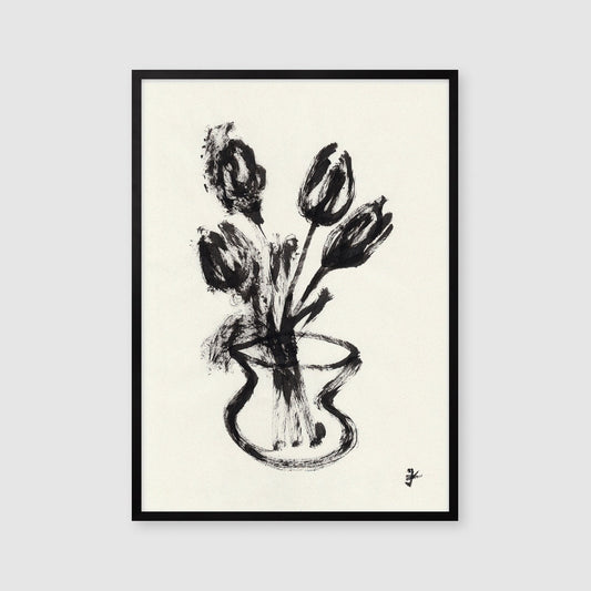Tulip Wall Art, Digital Download, Black Spring Art, Dark Academia Flowers Artwork, Teen Girl Room Decor, Printable Botanical Illustration