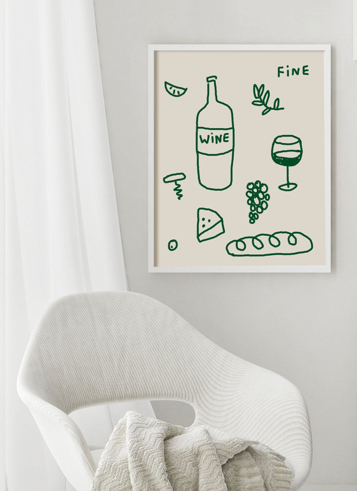 Green Wine and Cheese Kitchen Aesthetic Decor ~ Retro Drink Print Modern Kitchen Wall Art, Bar Cart ~ Fine Wine Printable ~ Digital Download