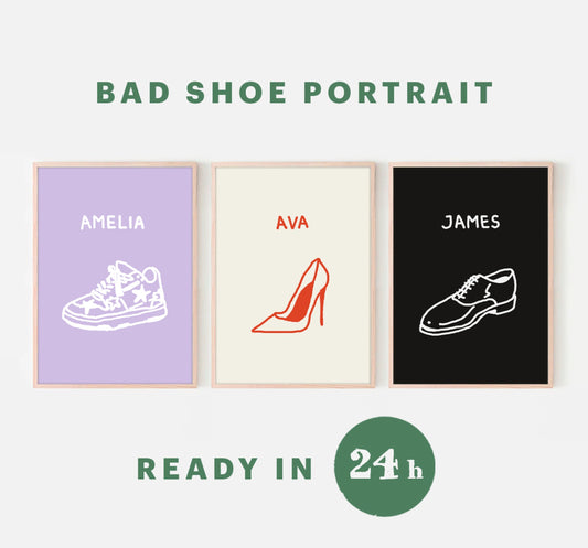 Custom Family Portrait, Shoe Drawing From Photo, Mothers Day Gift, Digital Download, Fashion Gift, Custom Birthday Gift, Whimsical Decor
