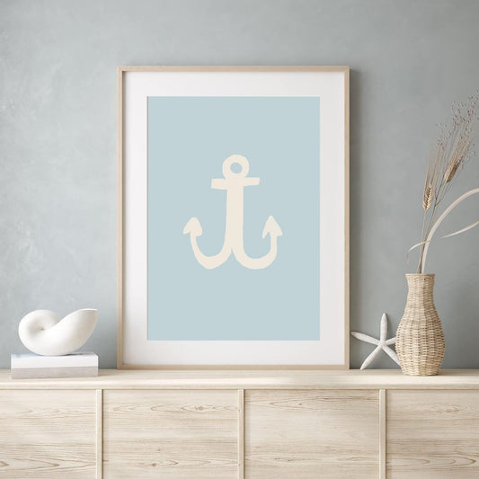 Boys Nautical Room Decor, Anchor Wall Art, Minimalist Beach House Decor, Digital Download, Anchor Print, Coastal Bathroom Baby Blue Decor