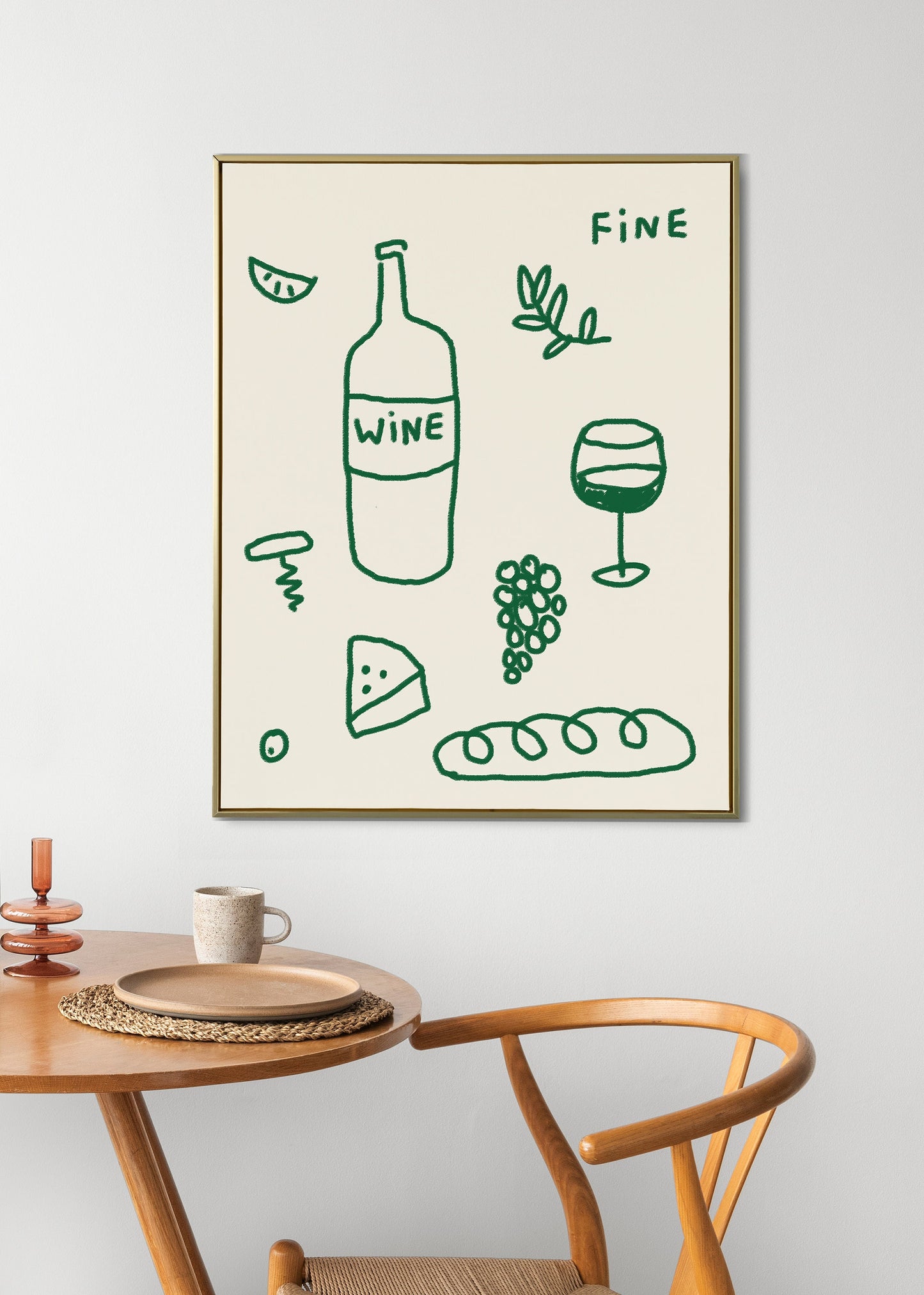 Green Wine and Cheese Kitchen Aesthetic Decor ~ Retro Drink Print Modern Kitchen Wall Art, Bar Cart ~ Fine Wine Printable ~ Digital Download