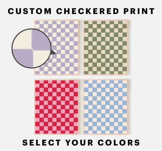 Custom Digital Hand Drawn Checkered Print, Personalized Trendy Wall Art, Aesthetic Decor, Customizable Gift, Checkerboard Printable Poster