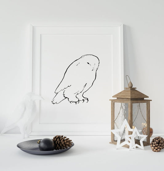 Wizard Owl, Snowy Owl Print, Instant Download, Owl Drawing, Hedwig Owl, Wisdom Symbol, Great White Owl, Scandinavian Owl, Winter Owl