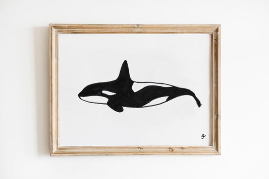 Orca Poster, Printable Wall Art, Minimalist Whale Sketch, Orca Ink Drawing, Spiritual Animals Art, Orca Nursery Art, Whale Lover Gift