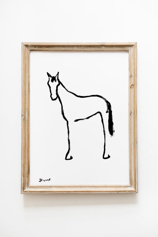 Horse Drawing, Printable Wall Art, Minimalist Horse Decor, One Line Sketch, Living Room Decor, Black and White, Boho Home Decor