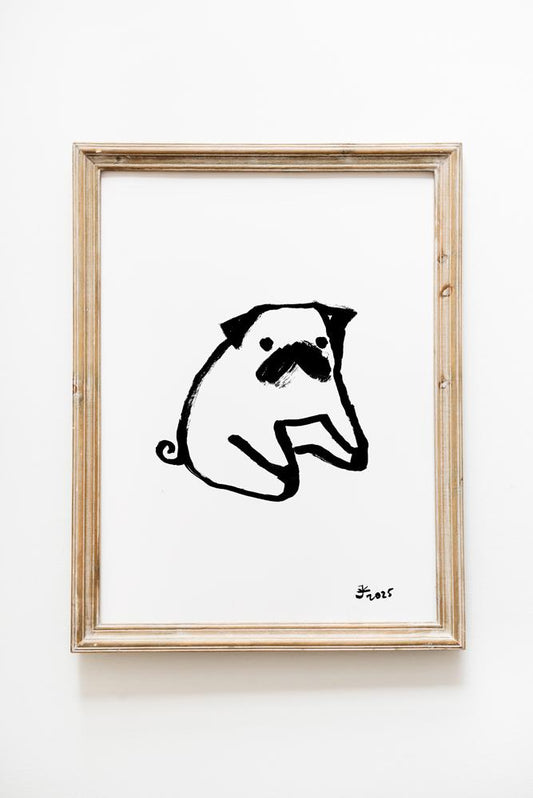 Pug Gifts, Art Print, Round funny Pug, Black and White dog print, Pet Home Decor, Pug Dog Sketch, Trendy Wall Art