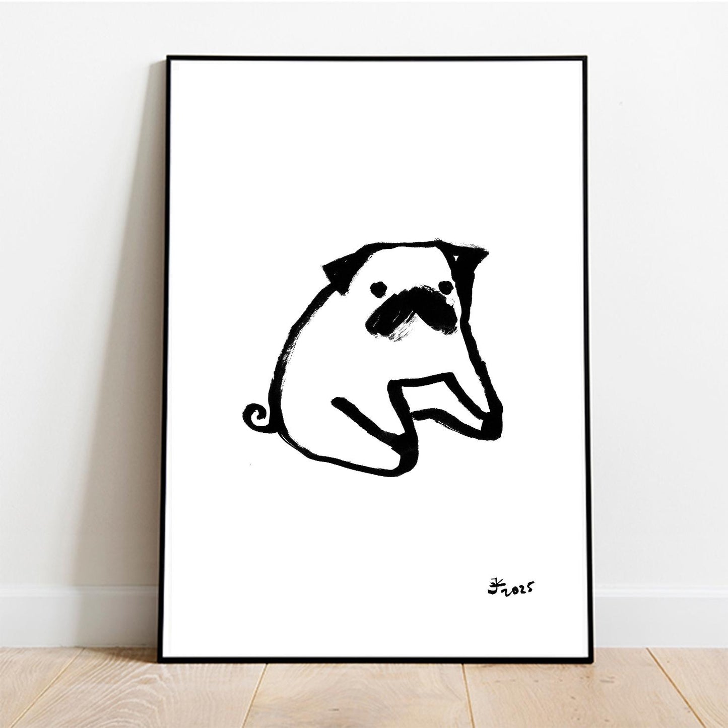 Pug Gifts, Art Print, Round funny Pug, Black and White dog print, Pet Home Decor, Pug Dog Sketch, Trendy Wall Art