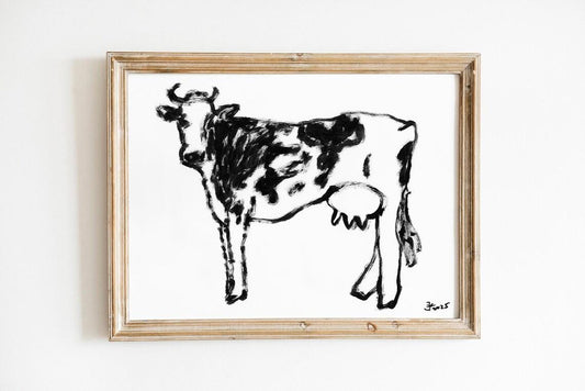 Cow Print, Farmhouse Decor, Country Wall Art, Cow Illustration, Trendy Wall Art, Rustic Animal Sketch, Cow Drawing, Cow Digital Download