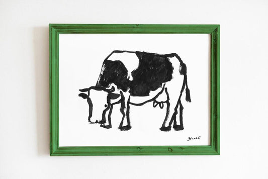 Cow Digital Print, Farmhouse Decor, Funky Cow Art, Trendy Animal Poster, Printable Cow Drawing, Black and White Cow, Countryside Home Decor