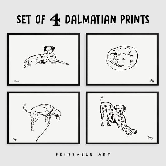Set of 5 Dalmatian Prints, Digital Download, Dalmatian Drawings, Dalmatian Art, Minimalist Dalmatian Poster, Dog Lovers Gift, Dog Bundle