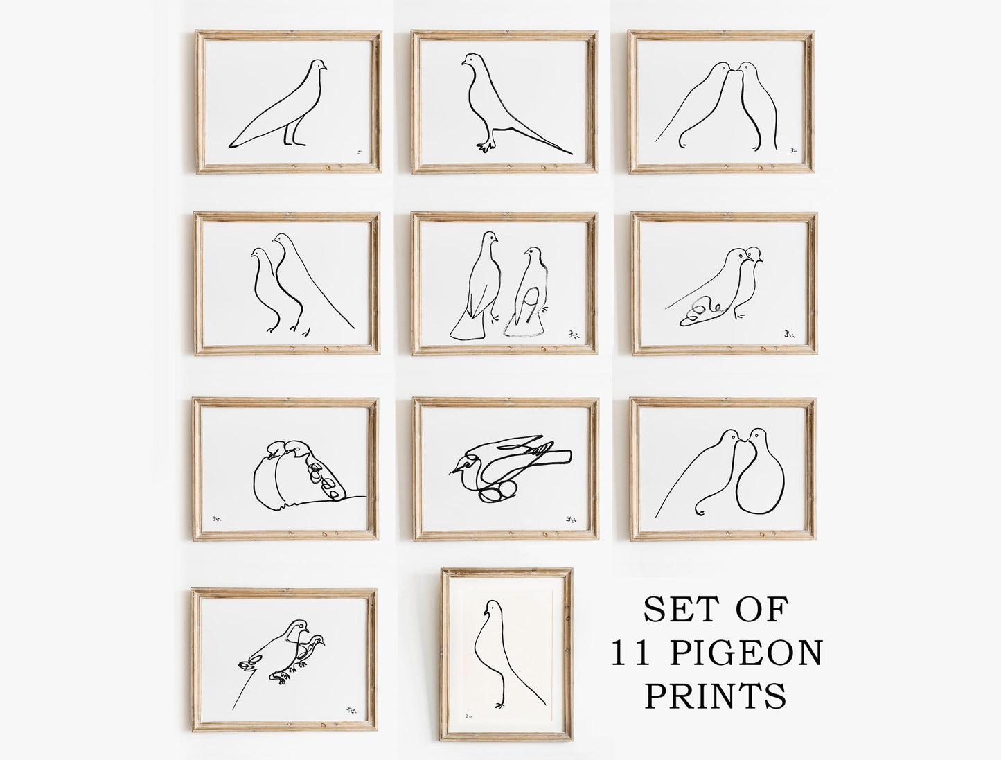 Set of 11 Dove Prints, Digital Download, Nursery Bird Decor, Peaceful Wall Art, Minimalist Pigeon Drawings, Farmhouse Wall Artwork
