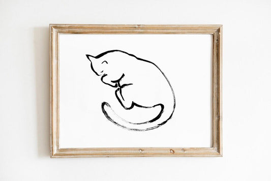 Sleeping Cat Drawing | Nursery Wall Decor | Instant Download Cat Art | Cute Cat Decor for Children's Room