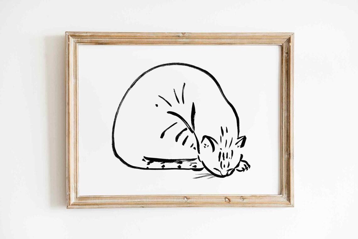 Set of 5 Sleeping Cat Prints, Printable Art, Cat Lovers Gift, Black and White Cat Art, Bundle Cat Poster, Cat Adoption Wall Art, Bedroom Art