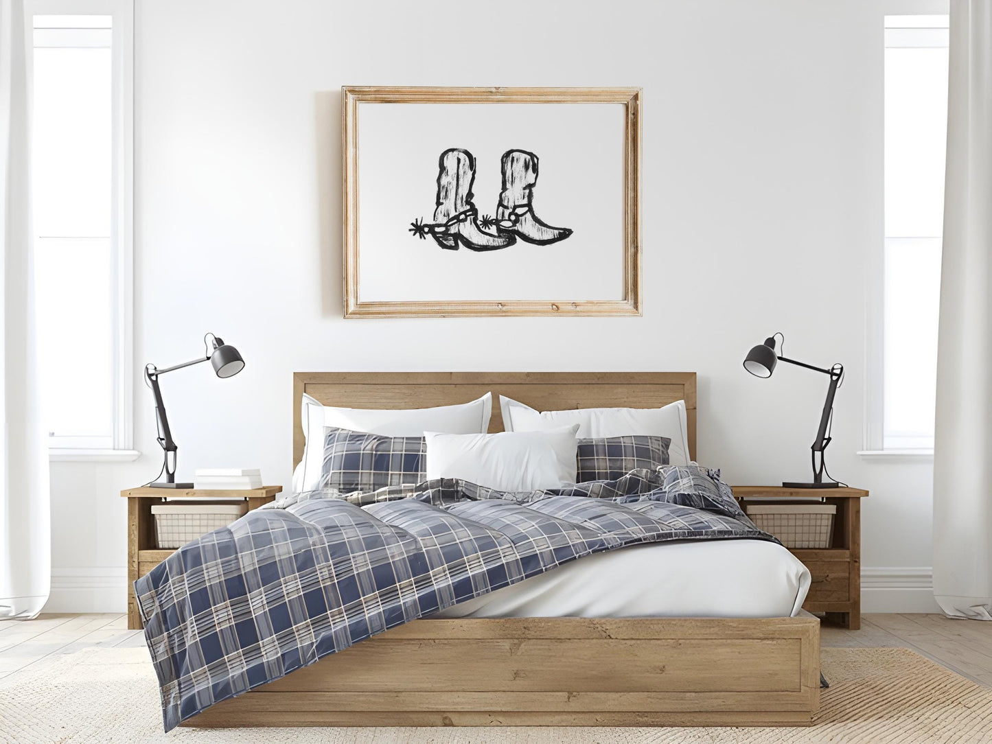 Cowgirl Boots Aesthetic Poster | Western Wall Art Print | Black & White Cowboy Boots Drawing | Vintage Cowgirl Illustration