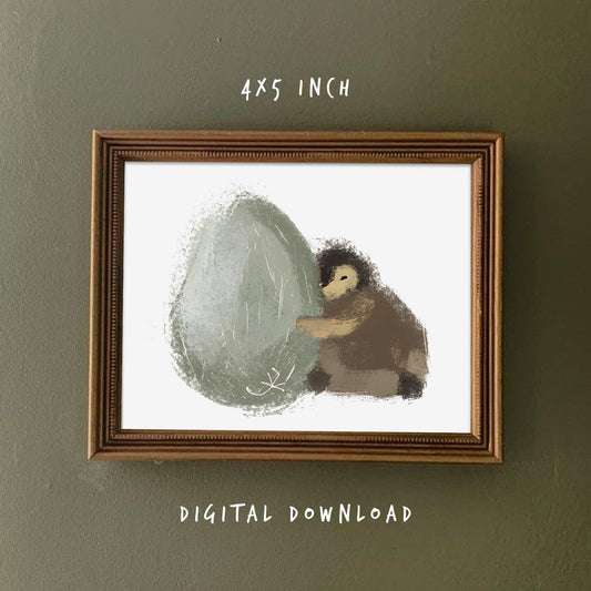 Cute Penguin Baby Holding Egg Print, Nursery Pregnancy Decor, Downloadable Wall Art, New Baby Announcement Wall Art, Adorable Baby Gift