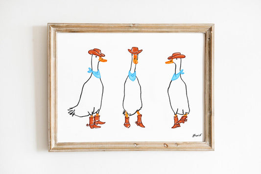 Silly Cowboy Goose Print | Boy Nursery Adorable Decor, Kids Room Wall Art & Cute Farm Animal Decor
