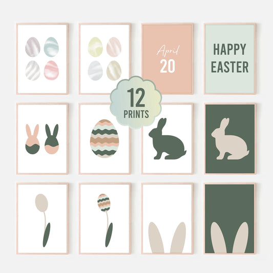 Easter Bundle Wall Art Prints, Spring Home Decor, Easter Bunni Printable, Boho Posters, Easter Decor, Digital Download, Easter Pastel Decor