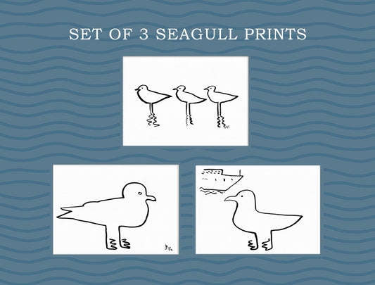 Set of 3 Seagull Prints, Coastal Nursery Wall Art, Digital Download, Minimalist Sea Decor, Ocean Beach House Decor, Kids Room Print, SeaBird