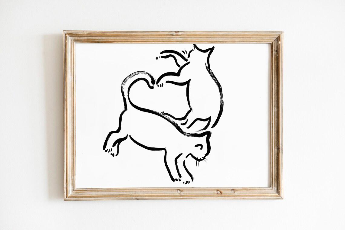 Two Kitties Playing: Adorable Cat Décor, Whimsical Pet Art Print, Cute Animal Illustration, Perfect Gift Idea for Cat Lovers, Digital Print
