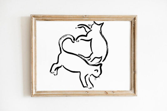 Two Kitties Playing: Adorable Cat Décor, Whimsical Pet Art Print, Cute Animal Illustration, Perfect Gift Idea for Cat Lovers, Digital Print