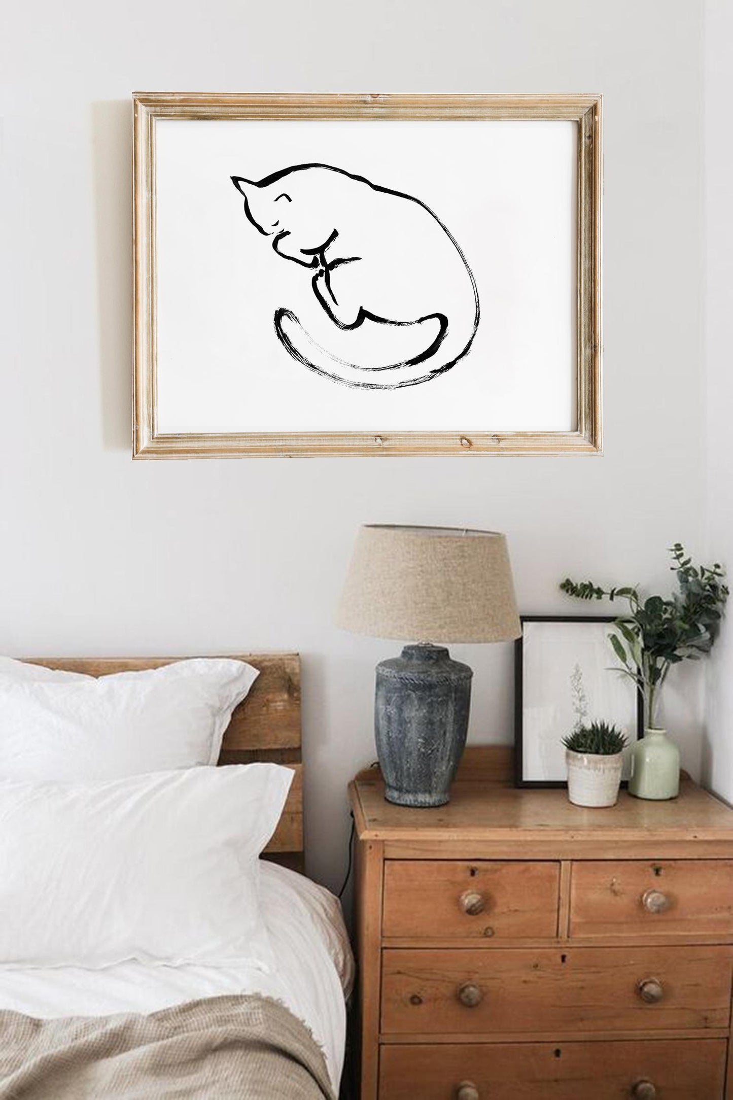 Sleeping Cat Drawing | Nursery Wall Decor | Instant Download Cat Art | Cute Cat Decor for Children's Room